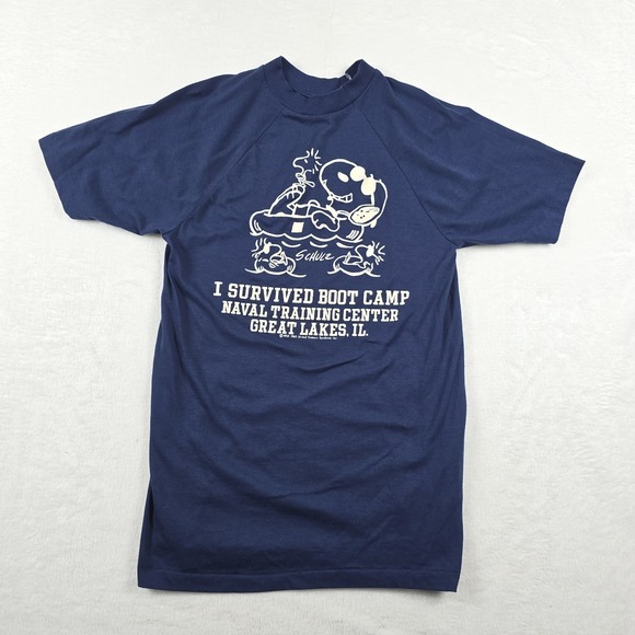 Other - Snoopy US Navy I Survived Boot Camp Shirt Blue Men's Size Medium Peanuts Vintage